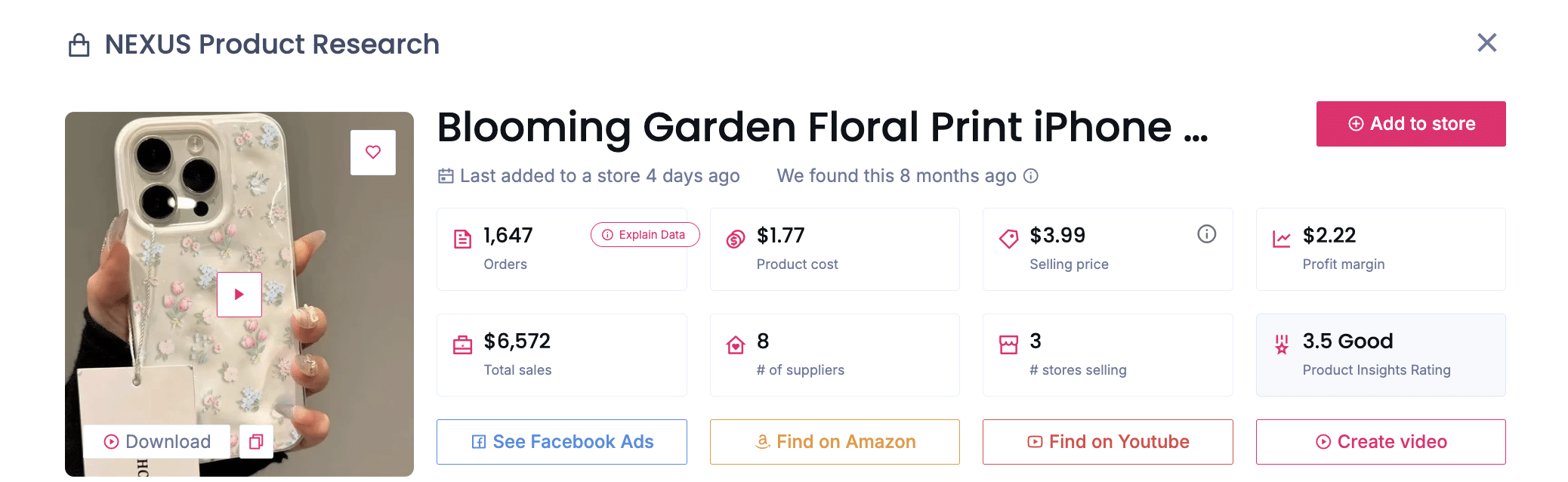 Floral Print Matte Finish Case